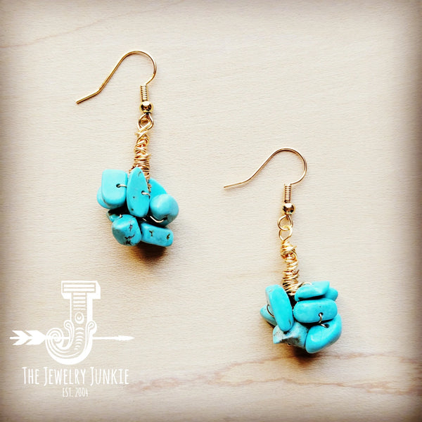 Turquoise Chip Cluster Earrings