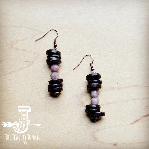 Frosted Marble Jasper and Wood Earrings