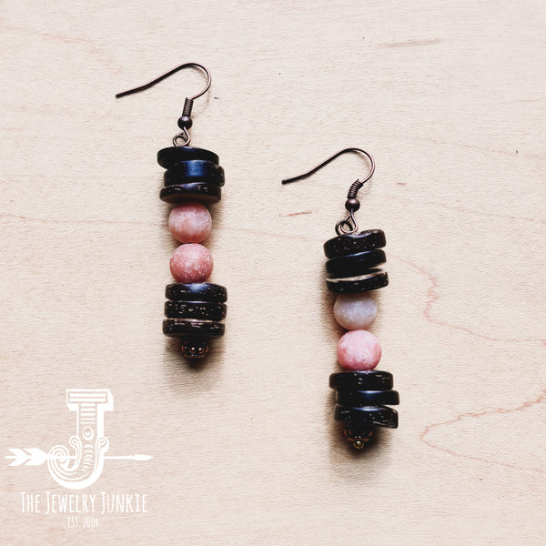 Frosted Marble Jasper and Wood Earrings