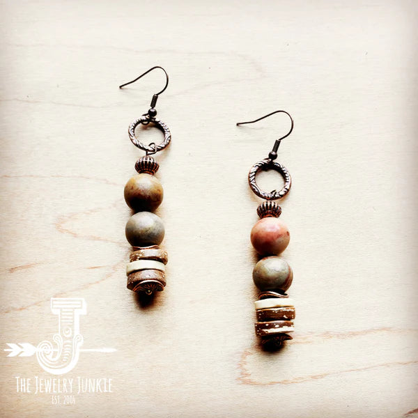 Rainbow Jasper and Wood Earrings