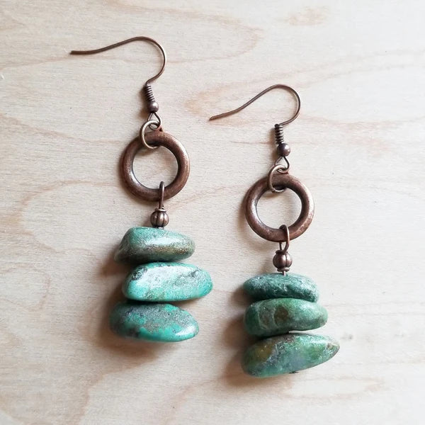 Natural Turquoise Stacked Gemstone Earrings