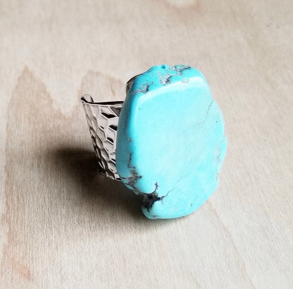 Blue Turquoise Slab Cocktail Statement Ring