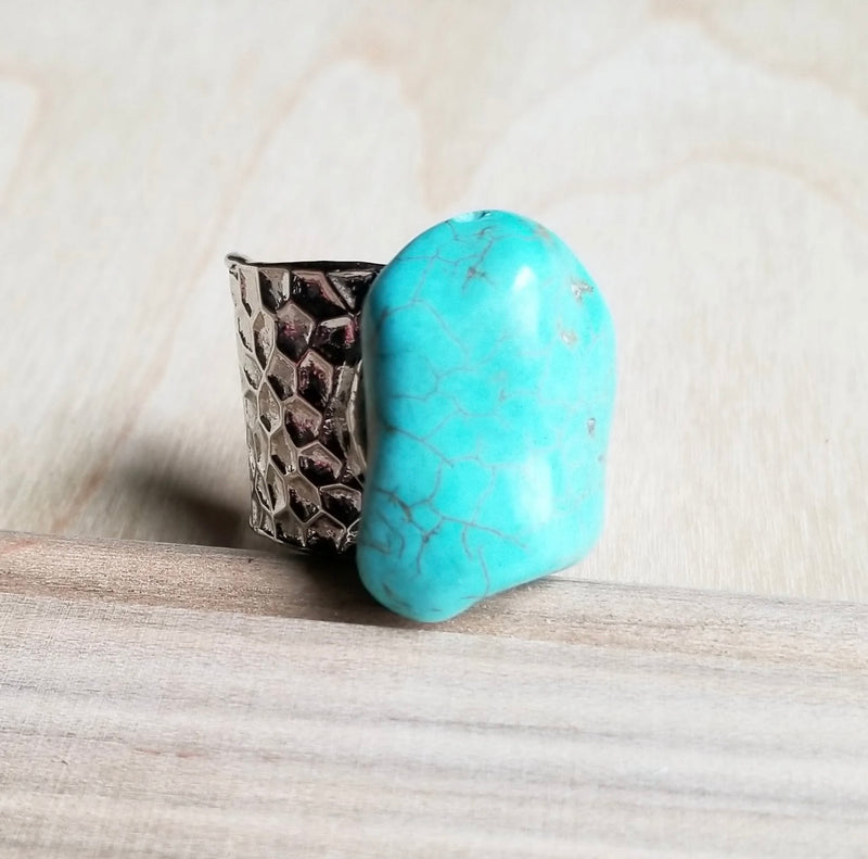 Turquoise Chunk on Cuff Ring