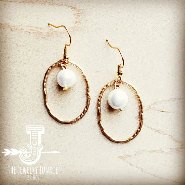 Matte Gold Hoop Earrings with Pearl Dangle