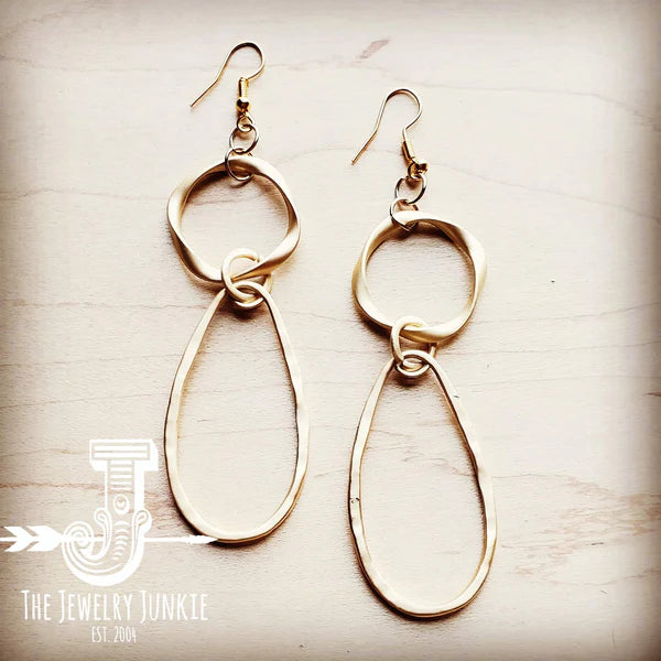 Matte Gold Hoop Earrings with Oval Hoop Dangle