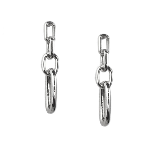 Silver chain link post drop earrings