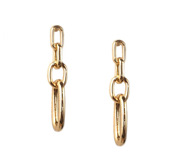 Gold Chain Link Post Drop Earrings