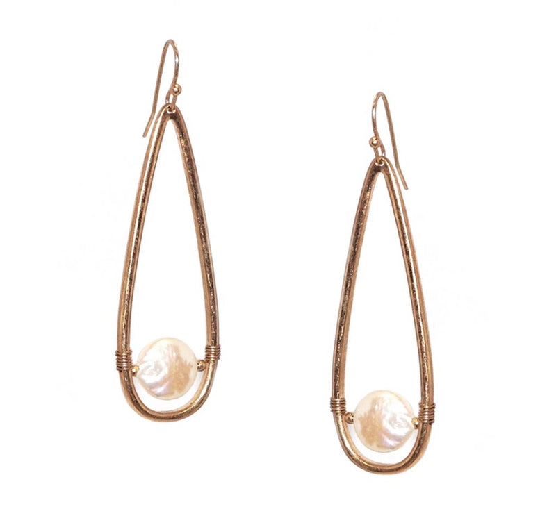 Gold teardrop stone earrings