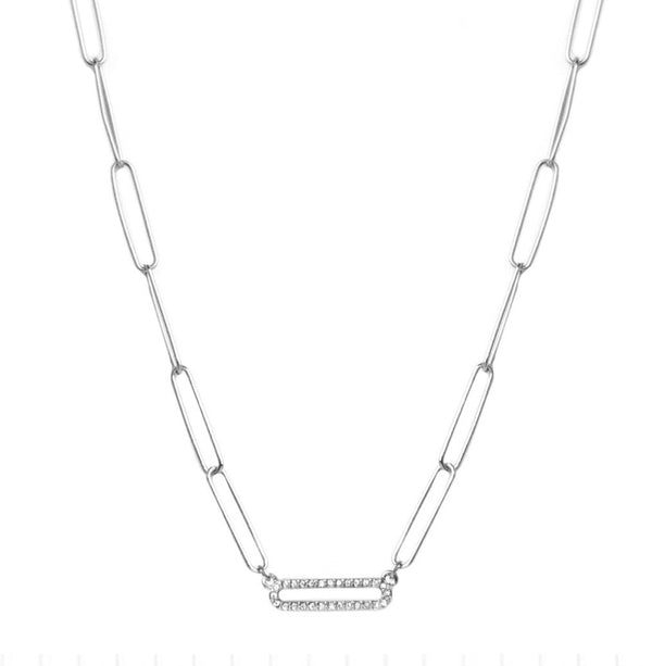 Silver single pave link necklace